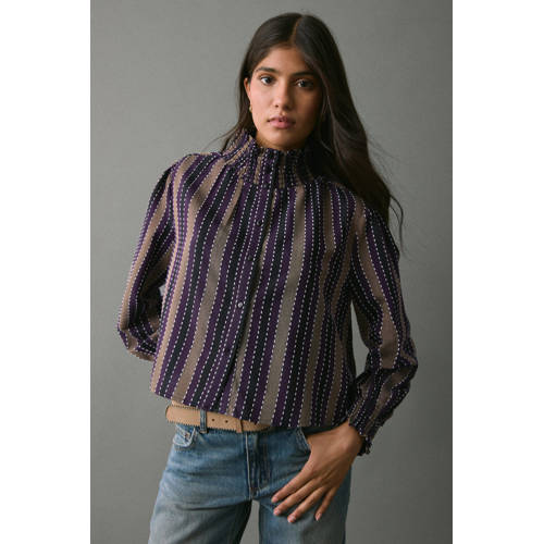 MANGO TEEN blousetop paars Meisjes Katoen Opstaande kraag All over print - maat 164(S) afbeelding