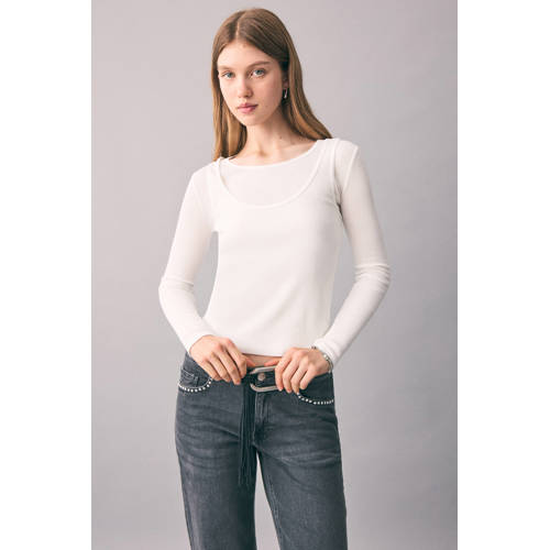 MANGO TEEN longsleeve wit Meisjes Katoen Ronde hals Effen - maat 168(M) afbeelding