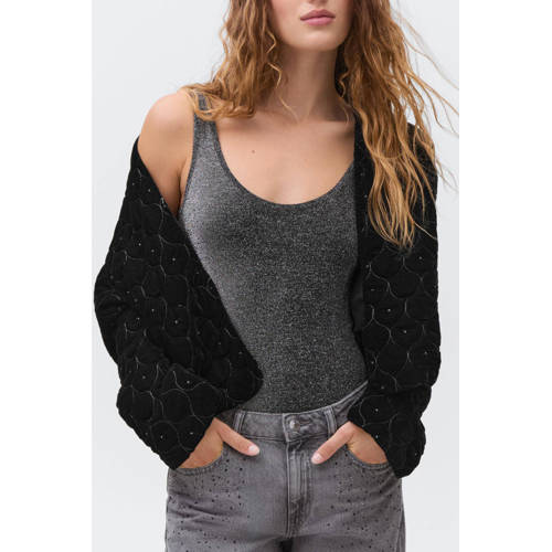 MANGO TEEN body zwart met lurex Top Meisjes Polyamide Ronde hals Effen - maat 164(S) afbeelding