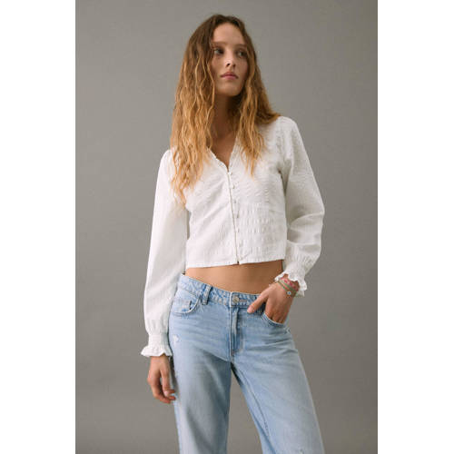 MANGO TEEN blousetop wit Meisjes Katoen V-hals Effen - maat 164(S) afbeelding