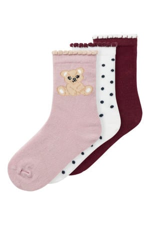 sokken - donkerrood/roze/wit (set van 3)