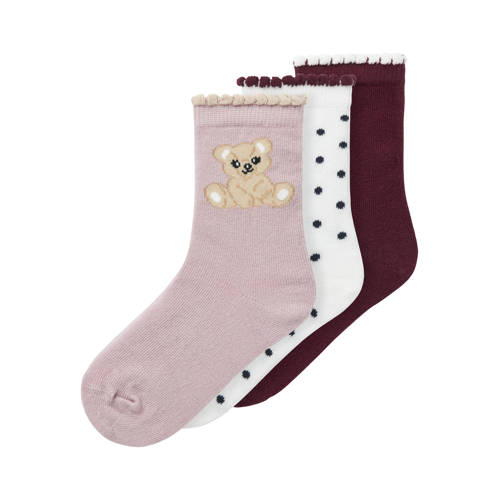NAME IT MINI sokken - set van 3 donkerrood/roze/wit Meisjes Stretchkatoen - maat 28/30 afbeelding