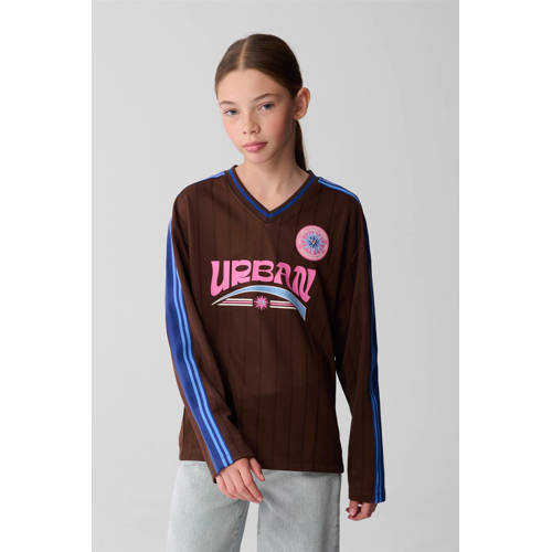 Shoeby longsleeve bruin Roze Meisjes Polyester V-hals Printopdruk - maat 134/140 afbeelding