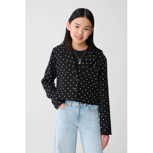 Shoeby cropped blazer met stippen zwart Meisjes Polyester Reverskraag Stip - maat 134/140 afbeelding