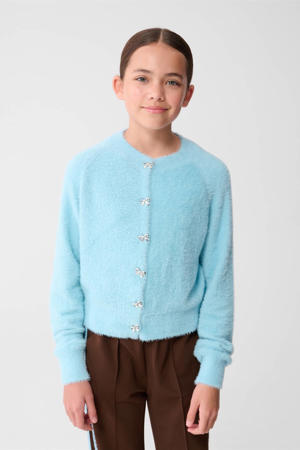 regular fit vest blauw fijn gebreid