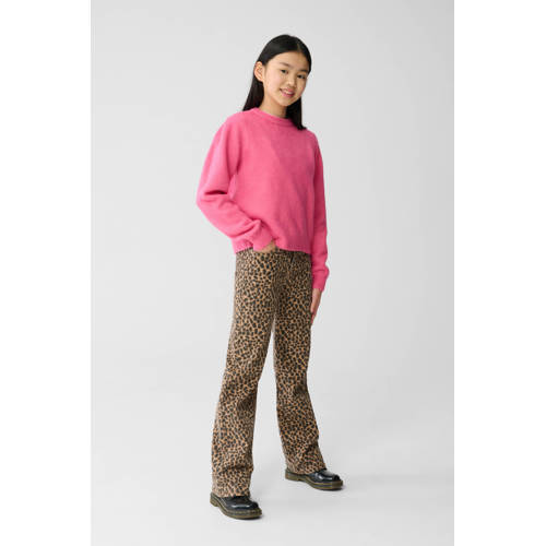 Shoeby straight leg high waist met panterprint bruin Jeans Meisjes Stretchdenim - maat 98/104 afbeelding