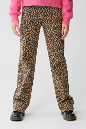 straight leg jeans high waist met panterprint bruin