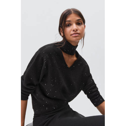 MANGO TEEN gebreide trui zwart met pailletten Meisjes Polyester Choker - maat 152(XXS) afbeelding