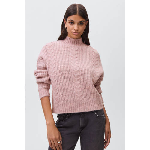 MANGO TEEN trui roze met kabels Meisjes Acryl Opstaande kraag Effen - maat 164(S) afbeelding