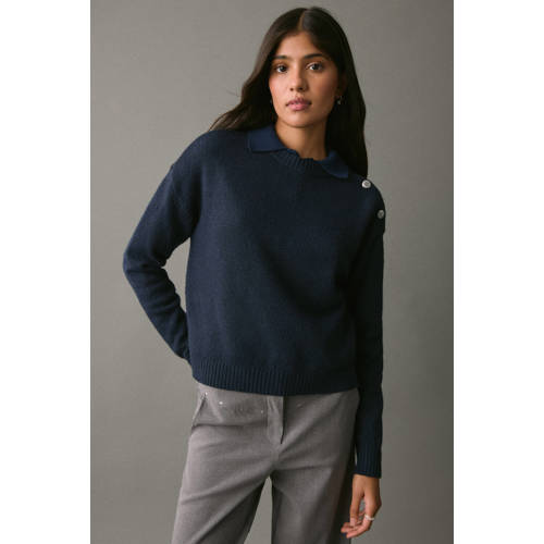 MANGO TEEN trui donkerblauw fijn gebreid Meisjes Polyester Ronde hals Effen - maat 172(L) afbeelding
