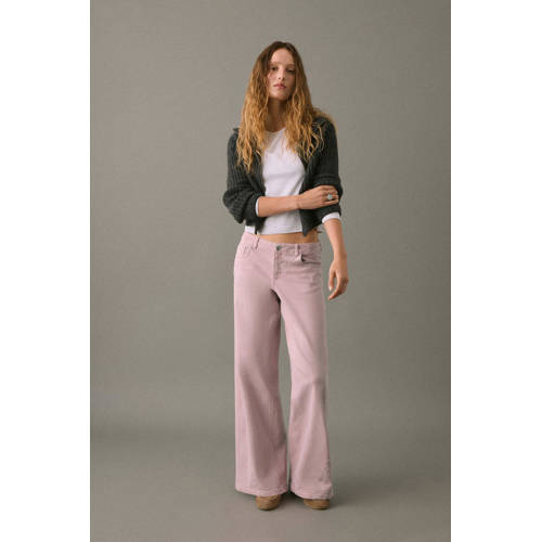MANGO TEEN Wide leg low waist wide leg jeans lichtroze Meisjes Katoen Effen - maat 152(XXS) afbeelding