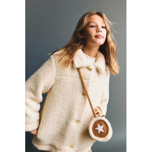 Mango Kids teddy jas ecru Effen - maat 164 | Jas van Mango Kids afbeelding