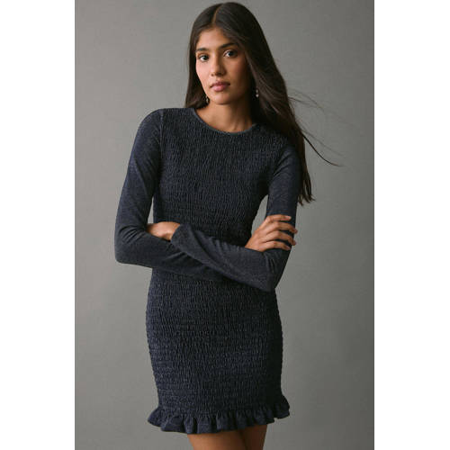 MANGO TEEN mini jurk met lurex marineblauw Meisjes Polyester Ronde hals - maat 158(XS) afbeelding