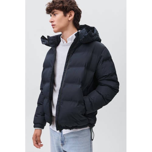 MANGO TEEN gewatteerde jas donkerblauw Jongens Polyester Capuchon Effen - maat 185(XL) afbeelding