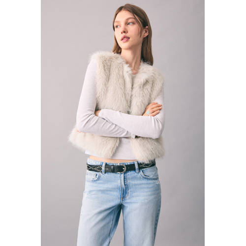 MANGO TEEN gilet ecru Meisjes Imitatiebont Ronde hals Effen - maat 164(S) afbeelding