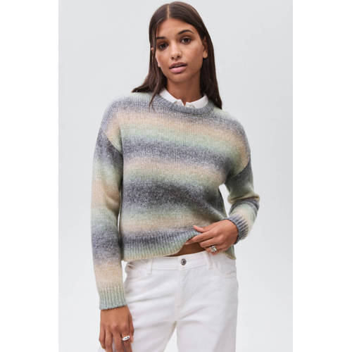 MANGO TEEN trui groen fijn gebreid Meisjes Acryl Ronde hals Meerkleurig - maat 158(XS) afbeelding