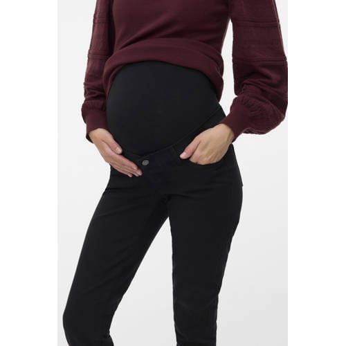 MAMALICIOUS high waist zwangerschaps slim fit jeans black denim Zwart Effen - maat 33-32 afbeelding