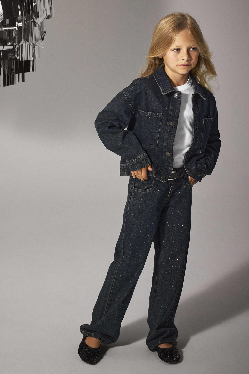 Dark blue denim meisjes NAME IT KIDS wide leg high waist wide leg jeans dark blue van denim met rits- en knoopsluiting en effen