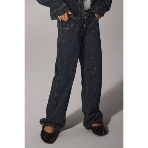 NAME IT KIDS wide leg high waist wide leg jeans dark blue denim Blauw Effen - maat 158 afbeelding