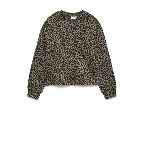 VERO MODA GIRL blousetop met panterprint groen Meisjes Polyester Ronde hals - maat 146/152 afbeelding