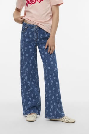 wide leg high waist gebloemde wide leg jeans medium blue denim