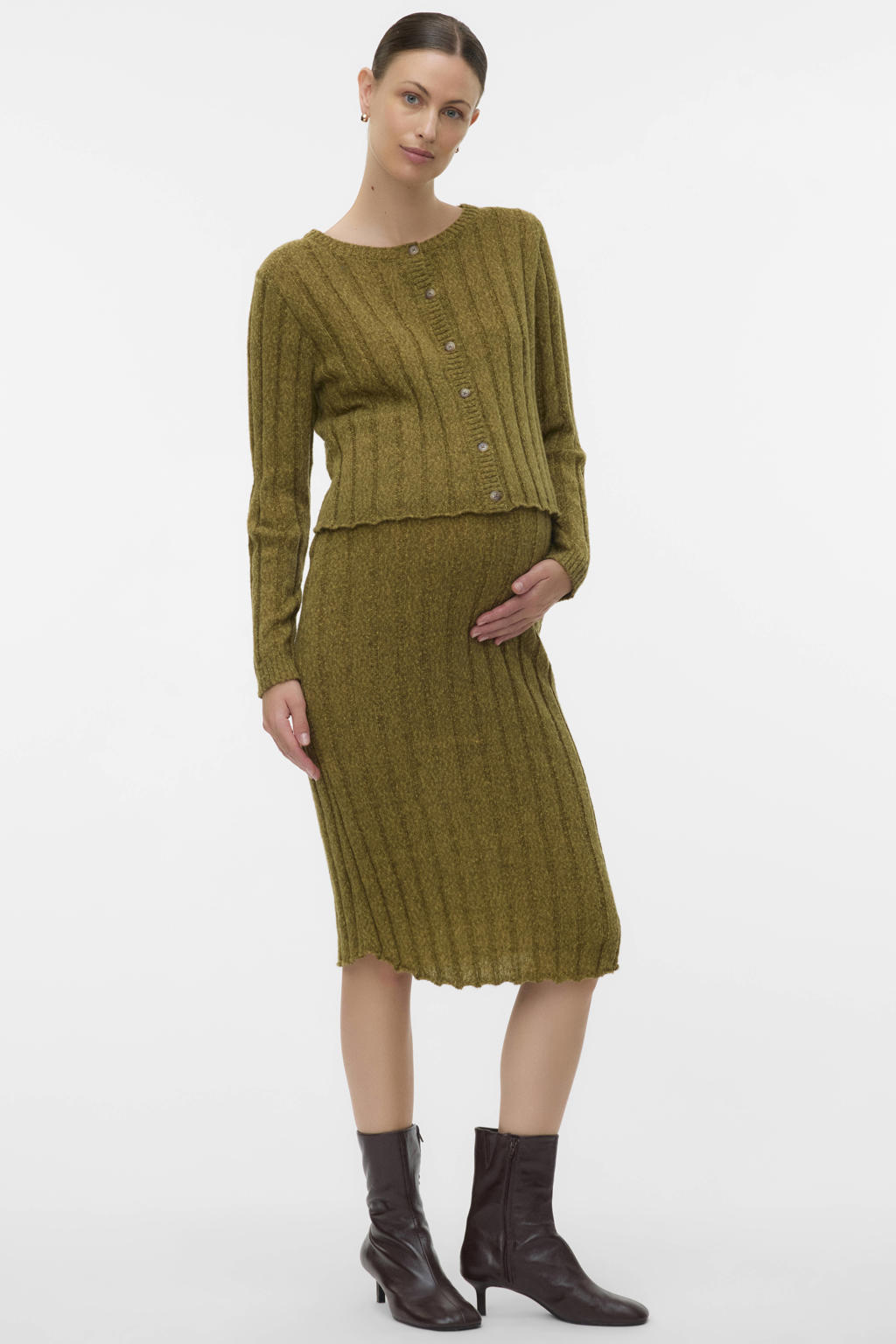 MAMALICIOUS zwangerschaps midi rok gebreid groen