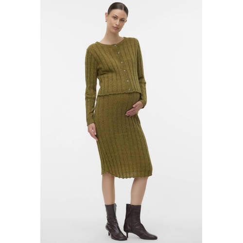 MAMALICIOUS zwangerschaps midi rok gebreid groen Dames Polyester Effen - maat XL afbeelding
