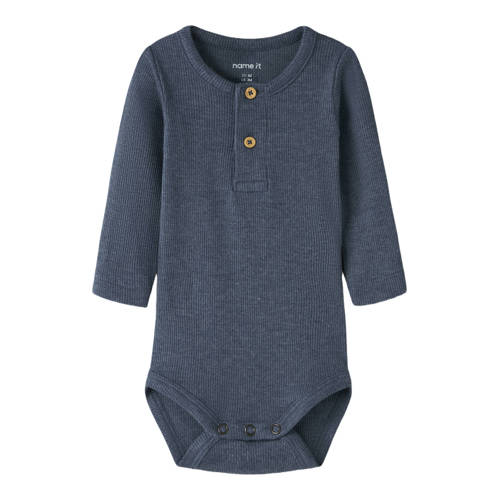NAME IT BABY romper donkerblauw Paars Jongens Katoen Ronde hals Effen - maat 74 afbeelding