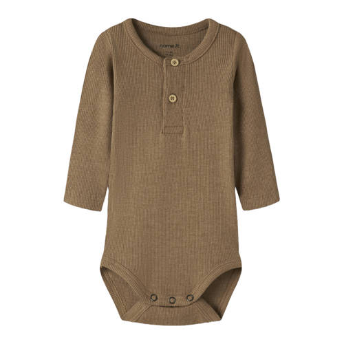 NAME IT BABY Romper Bruin Jongens Katoen Ronde hals Effen - maat 92 afbeelding