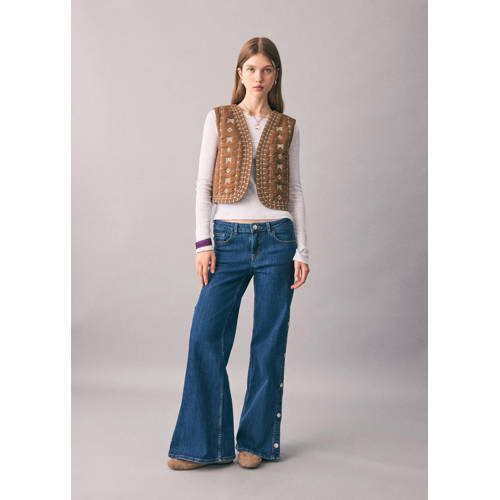 MANGO TEEN gilet bruin Meisjes Katoen Openvallende hals All over print - maat 172(L) afbeelding