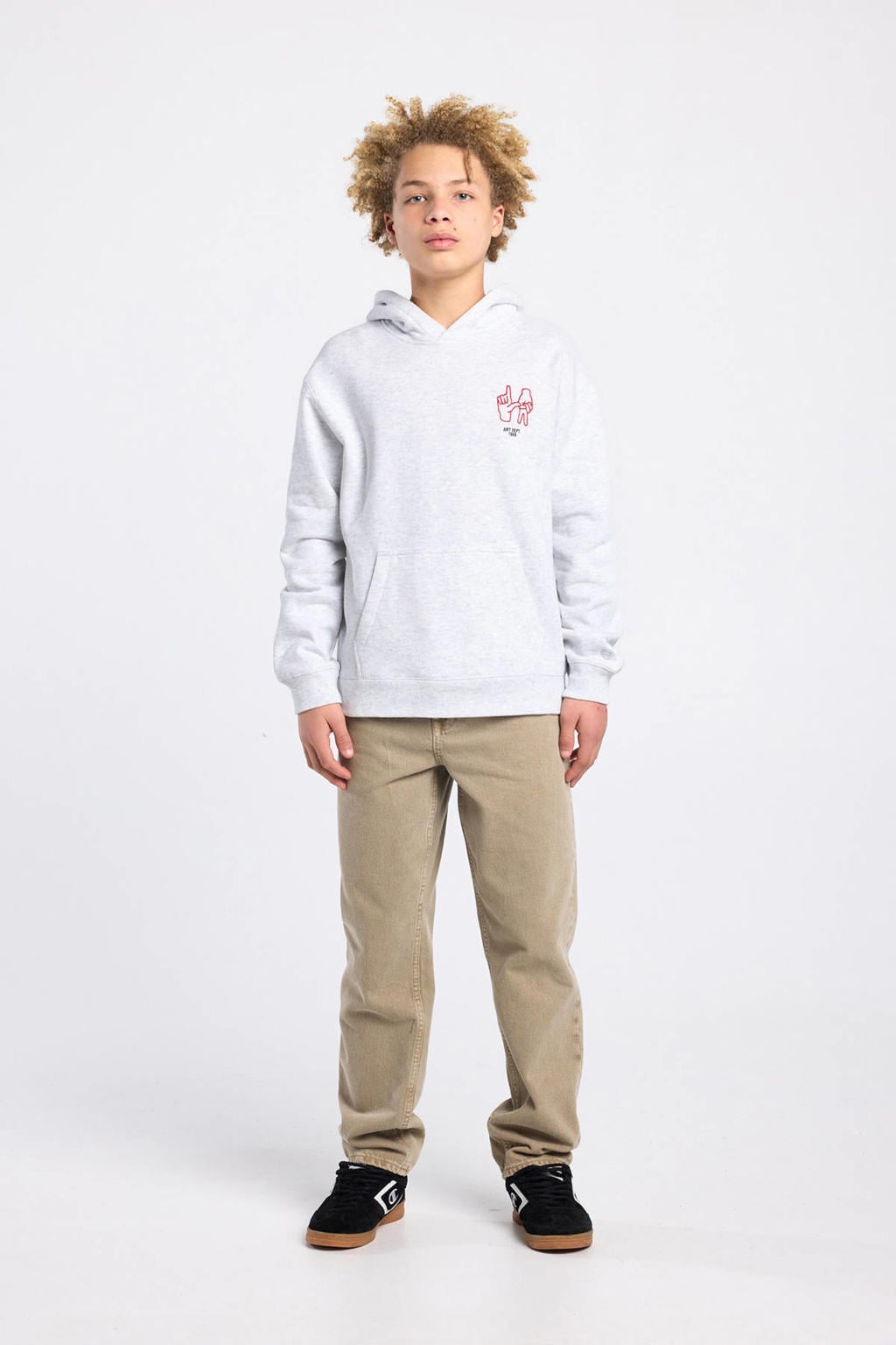 Lichtgrijze jongens America Today hoodie van sweat materiaal met effen, lange mouwen en capuchon