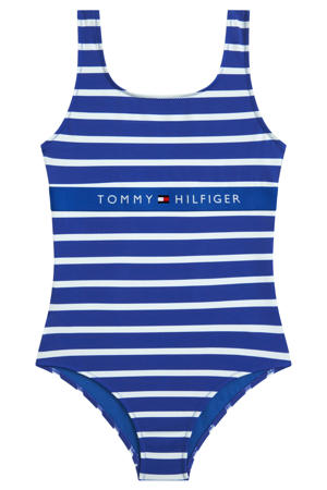 gestreept badpak met logo blauw/wit