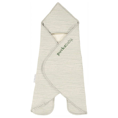 Puckababy Newborn wikkeldeken The Gogo 0-7 mnd teddy Ecru/groen Streep afbeelding