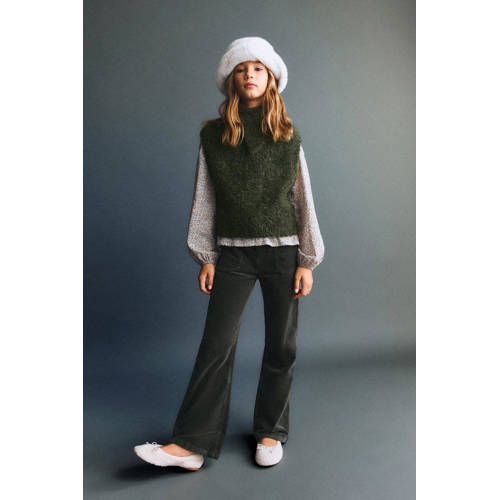 Mango Kids fluwelen flared broek Jeans Groen Meisjes Katoen Effen - maat 122 afbeelding