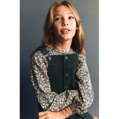 Mango Kids gebloemde blousetop groen Meisjes Katoen Ronde hals Bloemen - maat 146 afbeelding