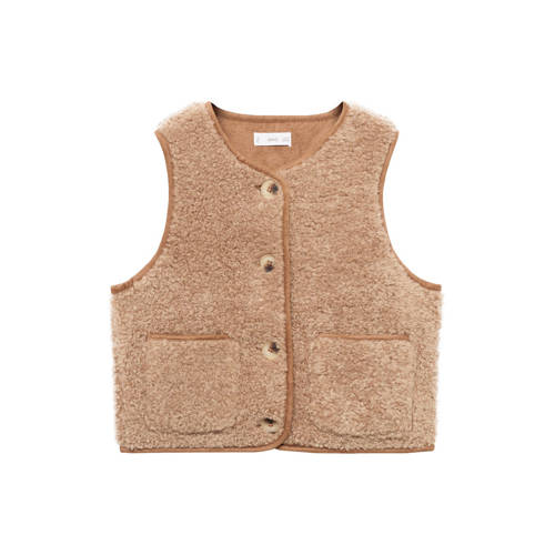 Mango Kids teddy gilet bruin Effen - maat 152 | Gilet van Mango Kids afbeelding