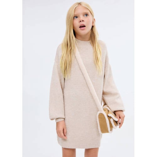 Mango Kids gebreide jurk met wol Ecru Meisjes Acryl Ronde hals Effen - maat 164 afbeelding