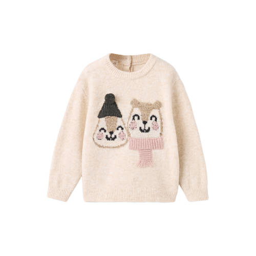 Mango Kids trui beige gebreid Meisjes Polyester Ronde hals Printopdruk - maat 92 afbeelding