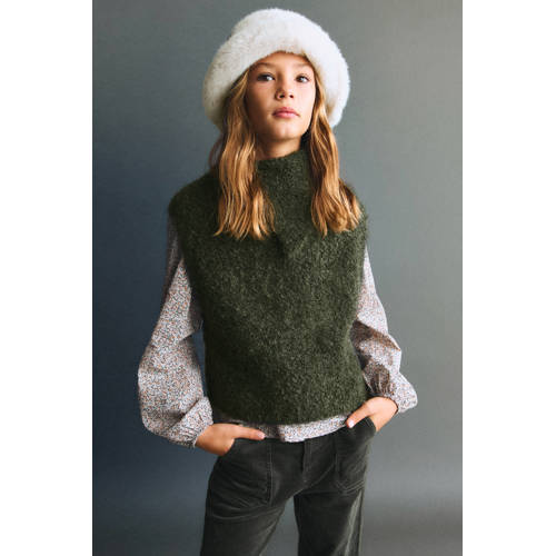 Mango Kids trui donkergroen fijn gebreid Meisjes Polyester Col Effen - maat 128 afbeelding