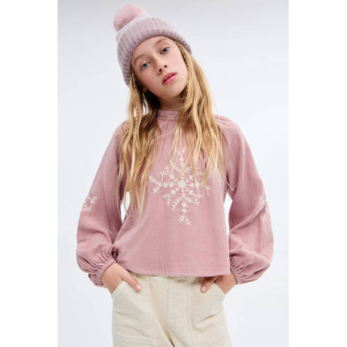 Mango Kids blousetop roze Meisjes Katoen Opstaande kraag Effen - maat 122 afbeelding