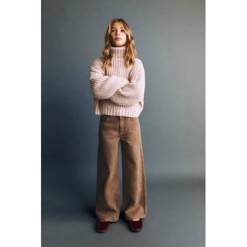 Mango Kids Wide leg high waist gebloemde wide leg jeans bruin Meisjes Denim - maat 116 afbeelding