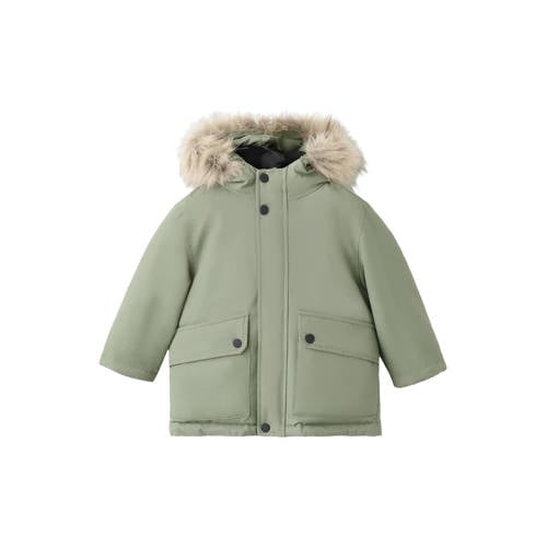 Mango Kids winterjas groen Jongens Polyester Capuchon Effen