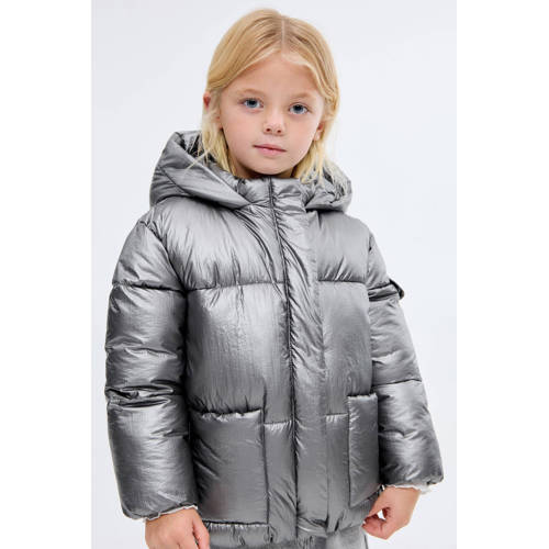 Mango Kids outdoor jas zilver Meisjes Polyamide Capuchon - maat 98 afbeelding
