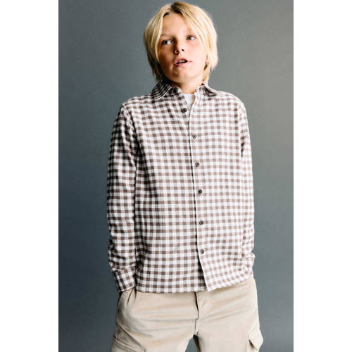 Mango Kids geruit overhemd bruin Jongens Katoen Button down Ruit - maat 164 afbeelding