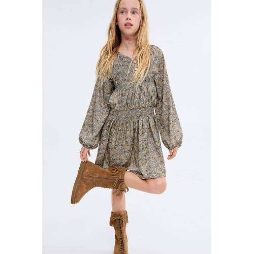 Mango Kids korte jurk groen Meisjes Viscose V-hals All over print - maat 134 afbeelding