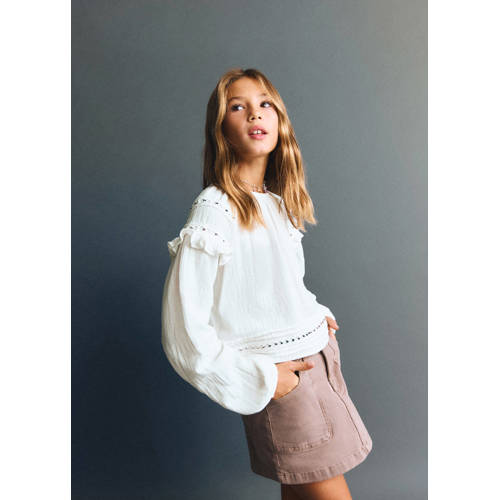 Mango Kids blouse wit Meisjes Katoen Ronde hals Effen - maat 134 afbeelding