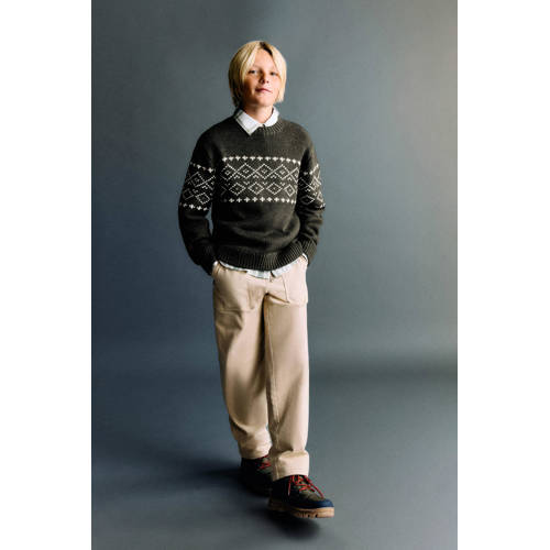Mango Kids trui donkergroen rib gebreid Meisjes Acryl Ronde hals Meerkleurig - maat 152 afbeelding