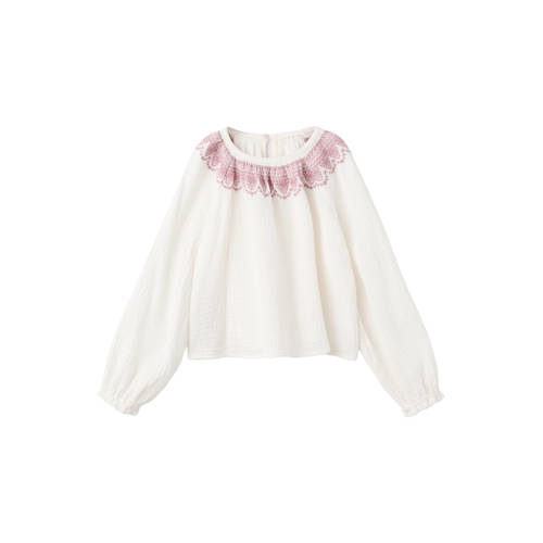 Mango Kids blousetop ecru Meisjes Katoen Ronde hals Effen - maat 116 afbeelding