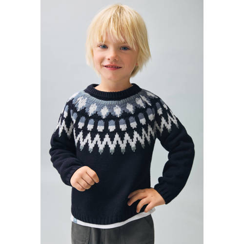 Mango Kids kersttrui marineblauw Meisjes Katoen Ronde hals All over print - maat 110 afbeelding