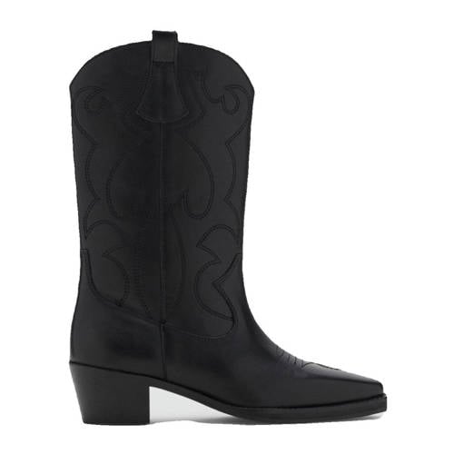 MANGO TEEN leren cowboylaarzen zwart Meisjes Leer Effen